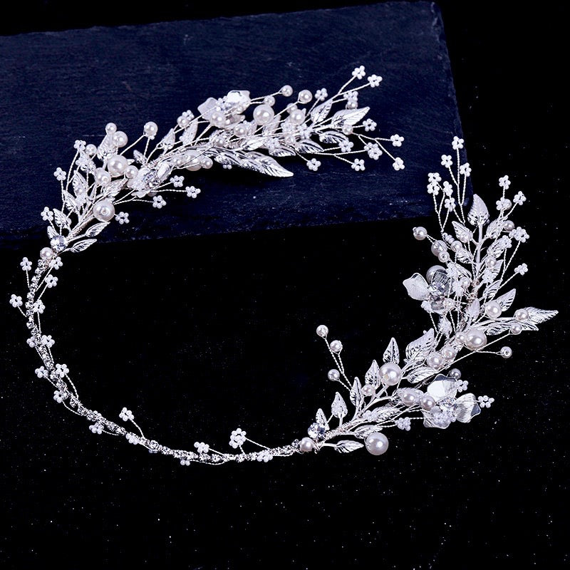 Wedding Hair Accessories - Silver Pearl and Crystal Bridal Headband/Vine