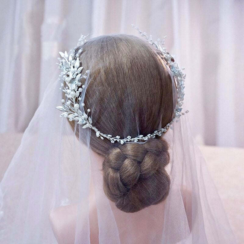 Wedding Hair Accessories - Silver Pearl and Crystal Bridal Headband/Vine