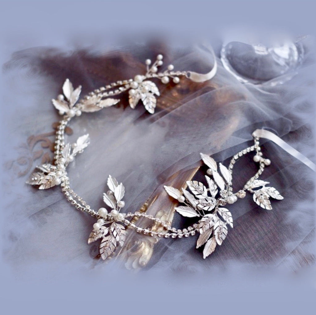 Wedding Hair Accessories - Silver Pearl and Crystal Bridal Headband