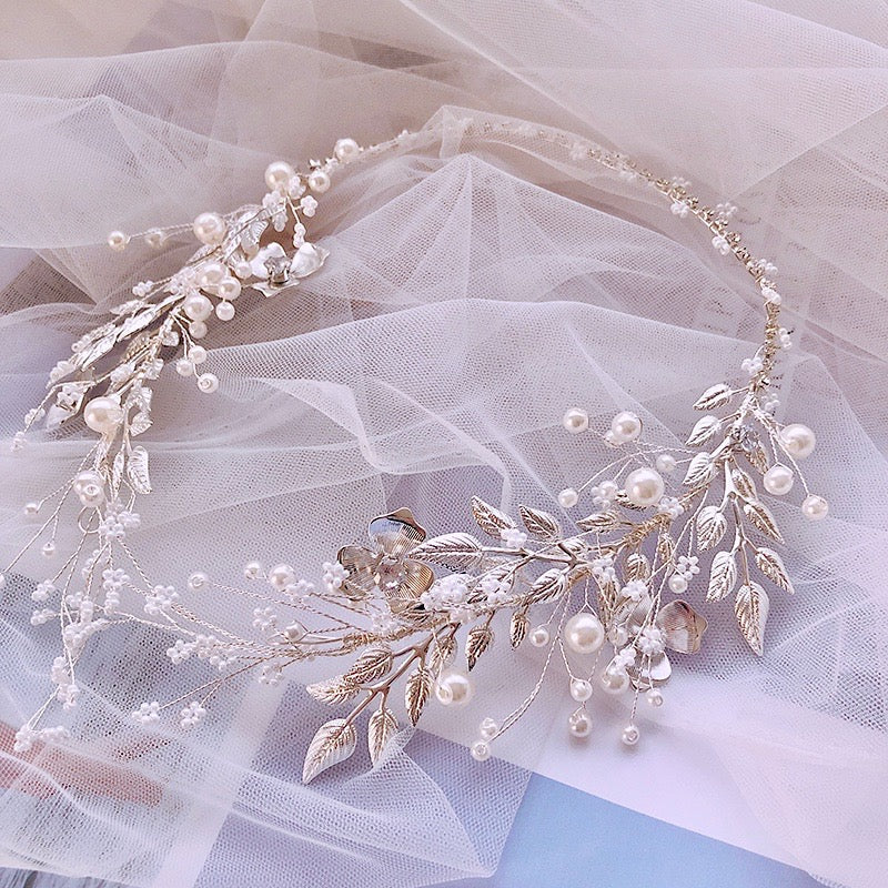 Wedding Hair Accessories - Silver Pearl and Crystal Bridal Headband/Vine