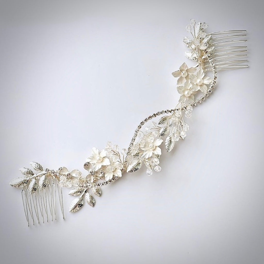 Wedding Hair Accessories - Silver Pearl and Crystal Bridal Hair Vine