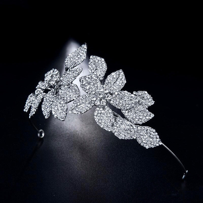 Wedding Hair Accessories - Silver Crystal Bridal Side-Headband/Tiara