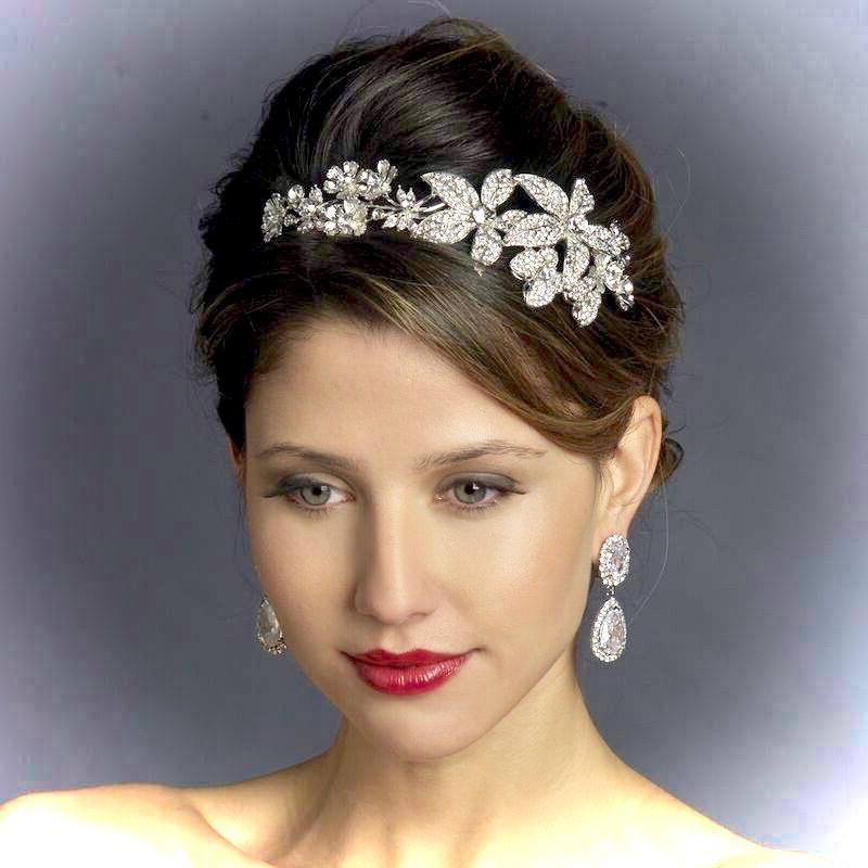 Wedding Hair Accessories - Silver Pearl and Crystal Bridal Side-Headband/Tiara