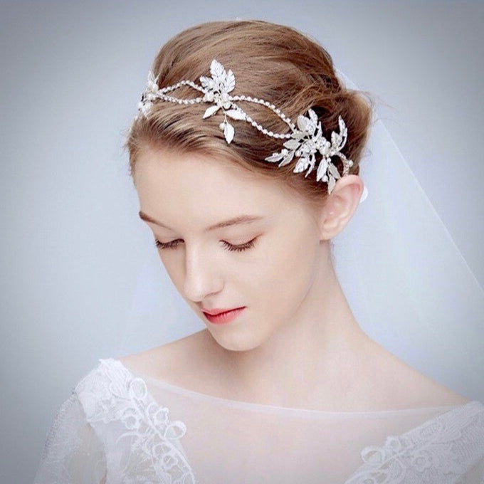 Wedding Hair Accessories - Silver Pearl and Crystal Bridal Headband