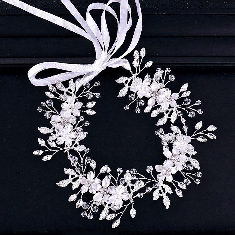 Wedding Hair Accessories - Silver Pearl and Crystal Bridal Headband