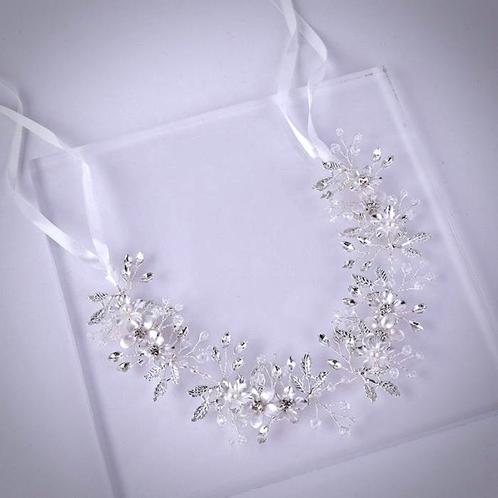 Wedding Hair Accessories - Silver Pearl and Crystal Bridal Headband