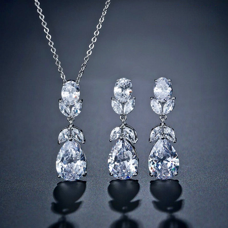 Wedding Jewelry - Silver Cubic Zirconia Bridal Jewelry Set