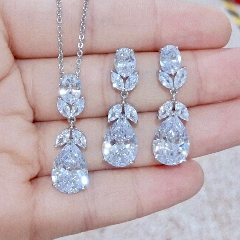 Wedding Jewelry - Silver Cubic Zirconia Bridal Jewelry Set