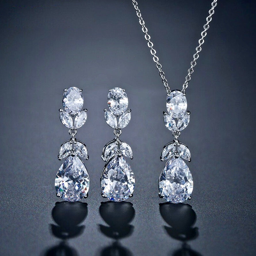 Wedding Jewelry - Silver Cubic Zirconia Bridal Jewelry Set