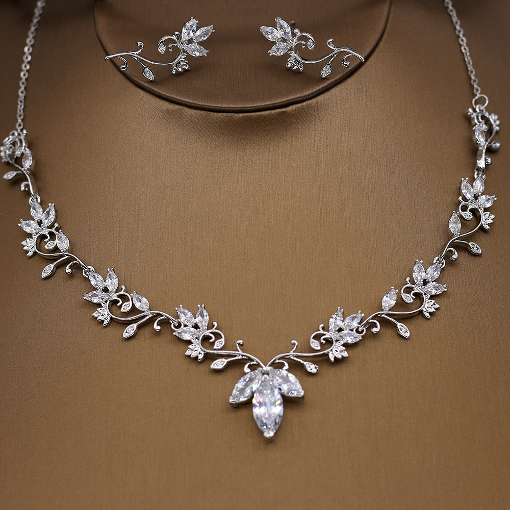 Wedding Jewelry and Accessories - Silver Cubic Zirconia Bridal 3-Piece Jewelry Set With Tiara