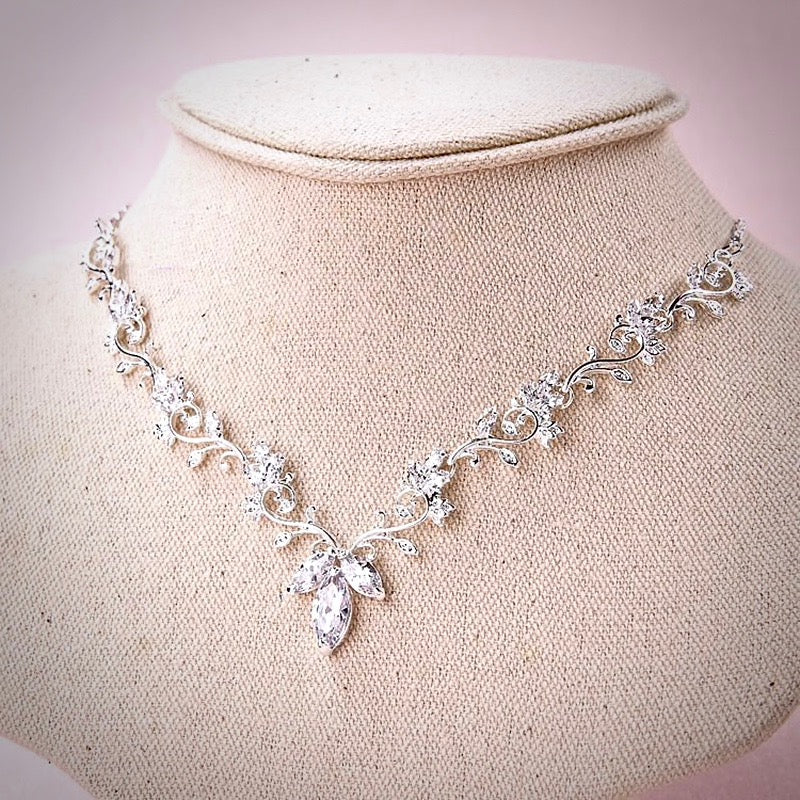 "Candice" - Silver Cubic Zirconia Bridal 3-Piece Jewelry Set With Tiara