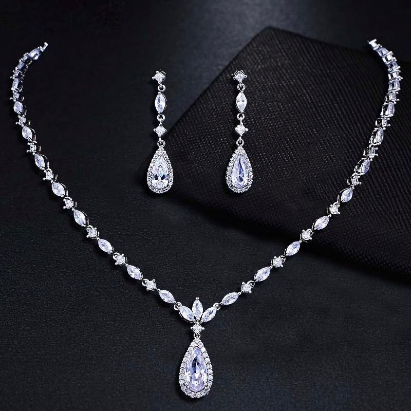 Wedding Jewelry - Silver Cubic Zirconia Bridal Jewelry Set