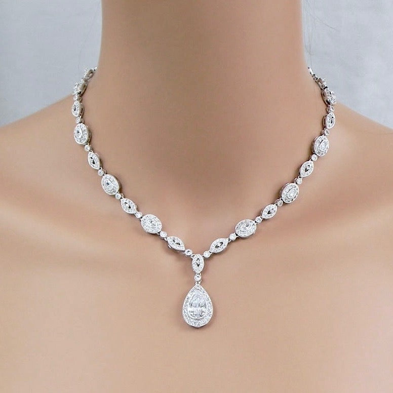 Wedding Jewelry - Cubic Zirconia Bridal Backdrop Necklace - Available in Rose Gold and Silver 
