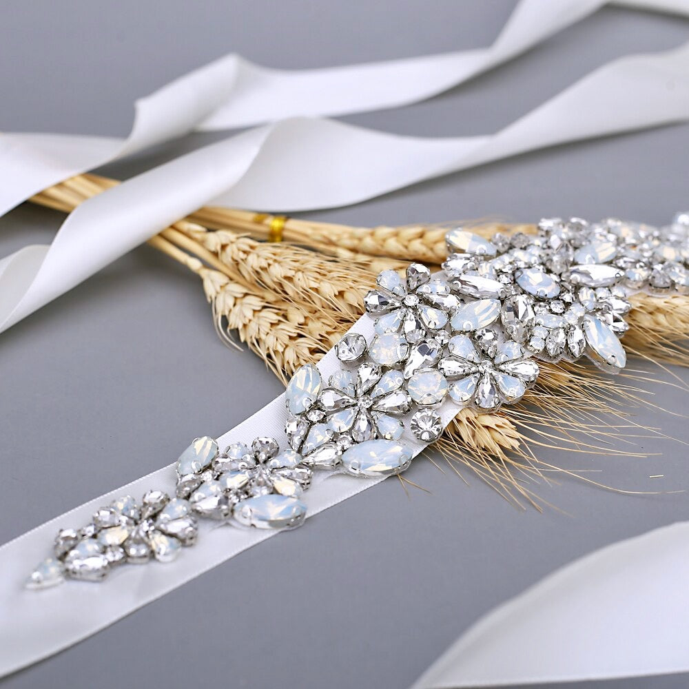 Wedding Accessories - Swarovski Opal and Pearl Bridal Belt/Sash
