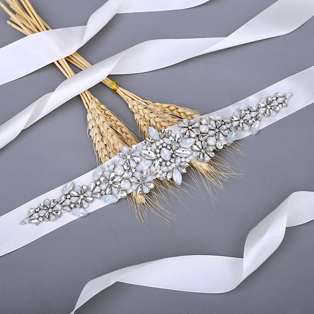 Wedding Accessories - Swarovski Opal and Pearl Bridal Belt/Sash