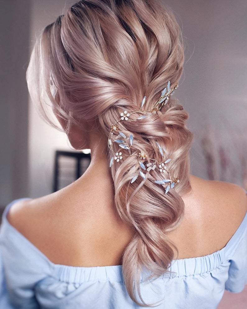 Wedding Hair Accessories - Gold Opal Bridal Headband/Hair Vine With Matching Earrings