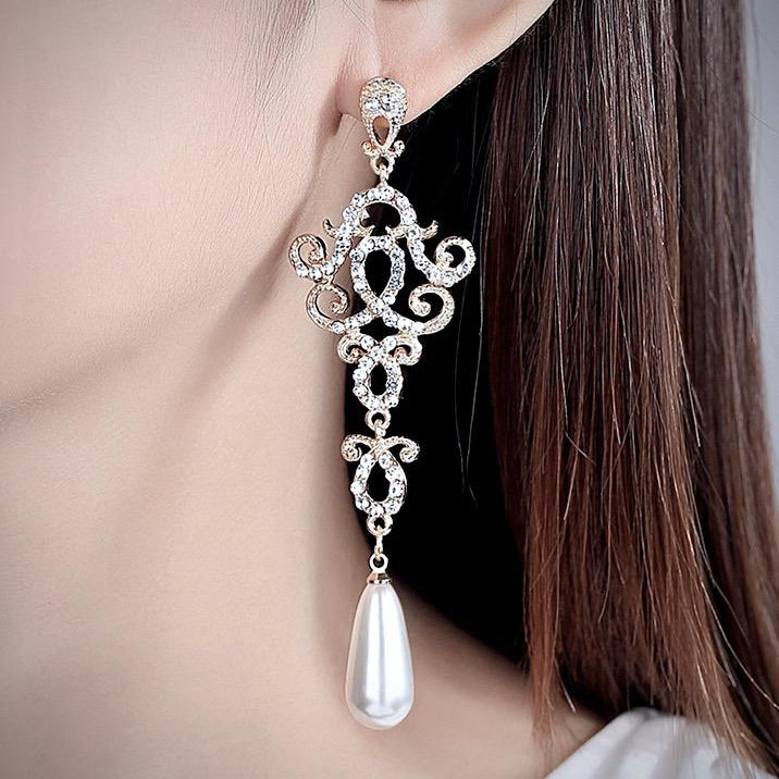 Wedding Jewelry - Rhinestone and Pearl Bridal Earrings