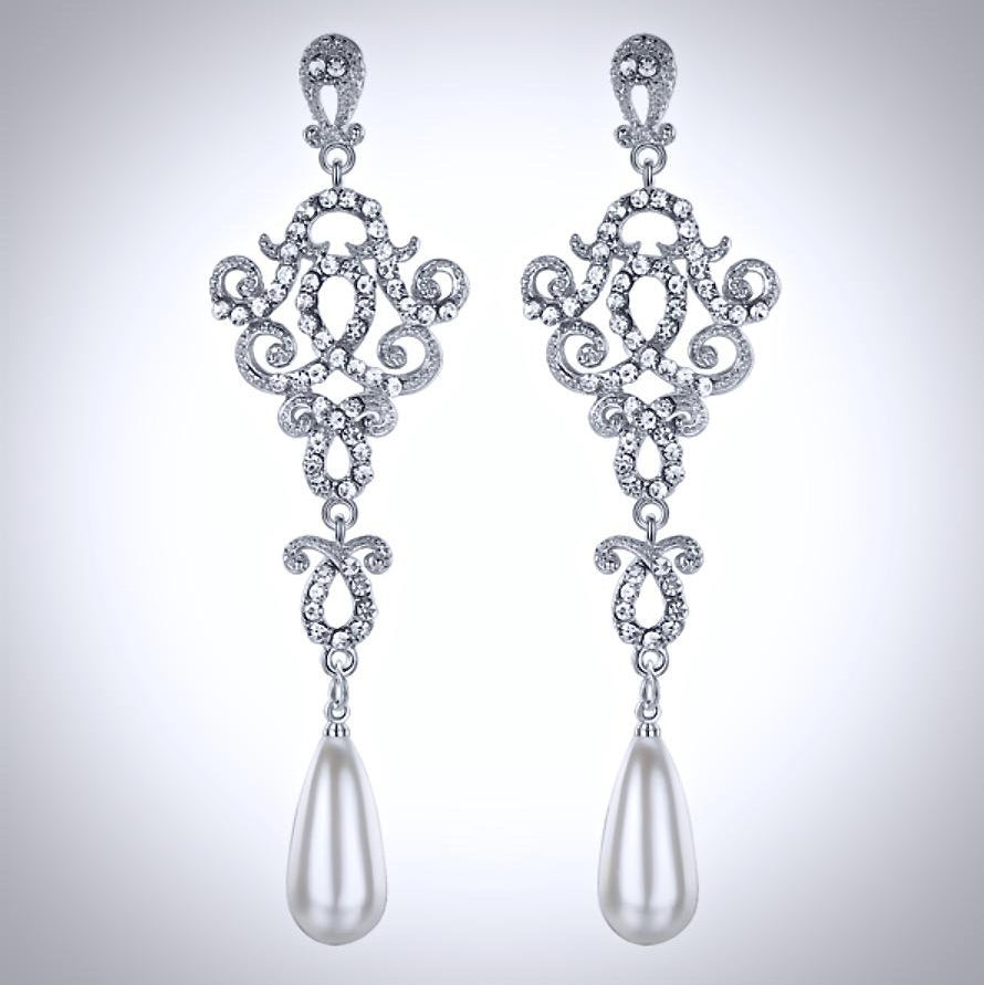 Wedding Jewelry - Rhinestone and Pearl Bridal Earrings