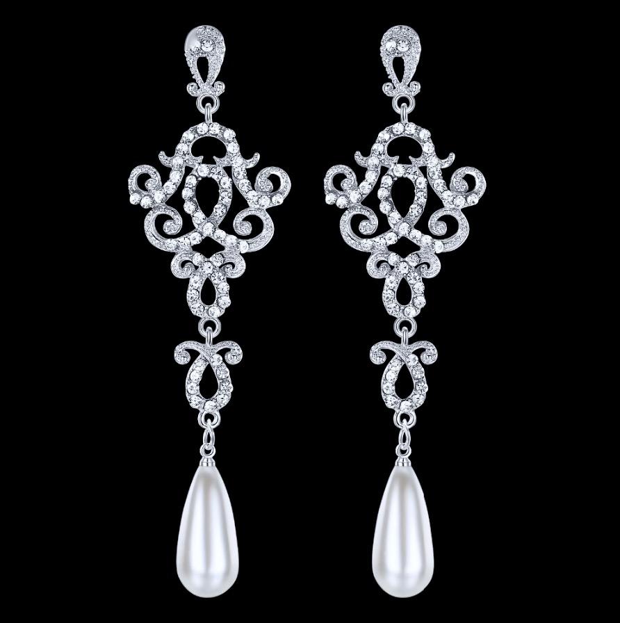 Wedding Jewelry - Rhinestone and Pearl Bridal Earrings