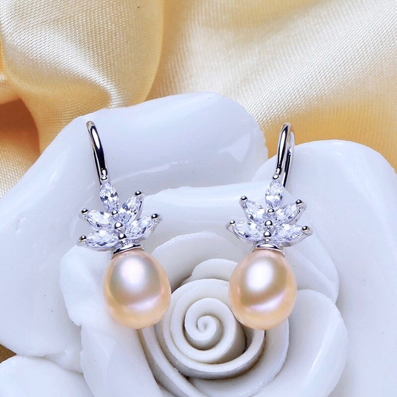 Wedding Jewelry - Pearl and Cubic Zirconia Snowflake Bridal Earrings - More Colors