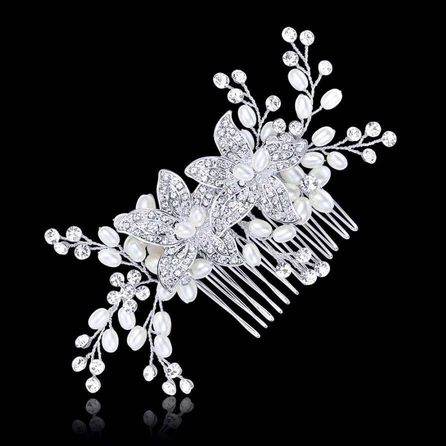 Wedding Hair Accessories - Silver Pearl and Crystal Bridal Hair Comb