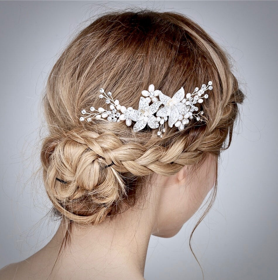 Wedding Hair Accessories - Silver Pearl and Crystal Bridal Hair Comb