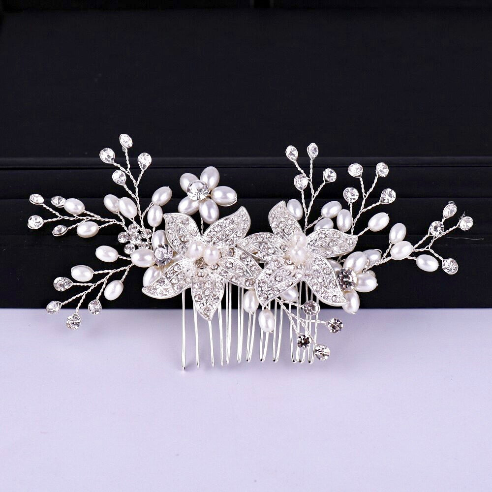 Wedding Hair Accessories - Silver Pearl and Crystal Bridal Hair Comb