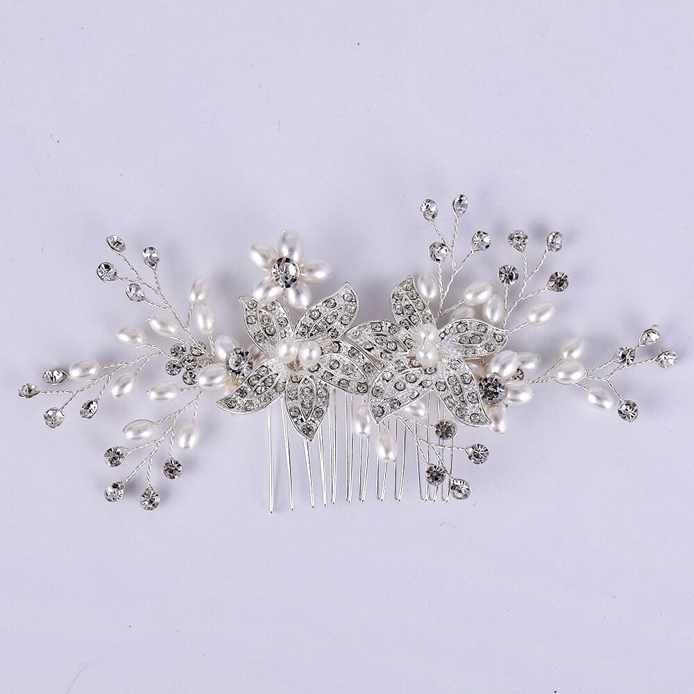 Wedding Hair Accessories - Silver Pearl and Crystal Bridal Hair Comb