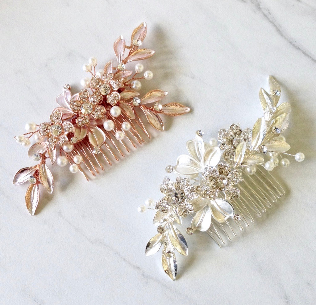 Wedding Hair Accessories - Pearl Bridal Hair Comb - Available in Silver and Rose Gold