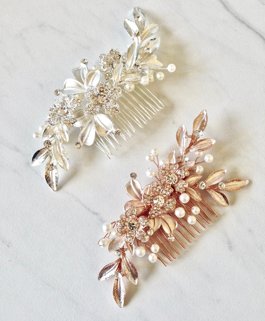 Wedding Hair Accessories - Pearl Bridal Hair Comb - Available in Silver and Rose Gold