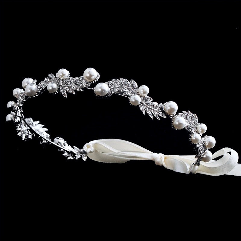 Wedding Hair Accessories - Silver Pearl and Crystal Bridal Headband