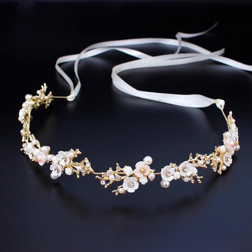 Wedding Hair Accessories - Pearl and Crystal Bridal Headband - Available in Yellow Gold, Rose Gold and Silver