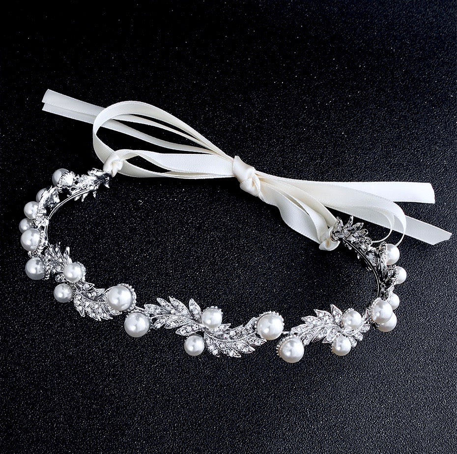 Wedding Hair Accessories - Silver Pearl and Crystal Bridal Headband