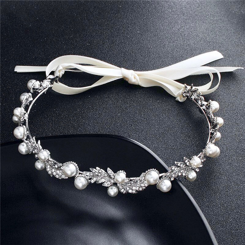 Wedding Hair Accessories - Silver Pearl and Crystal Bridal Headband