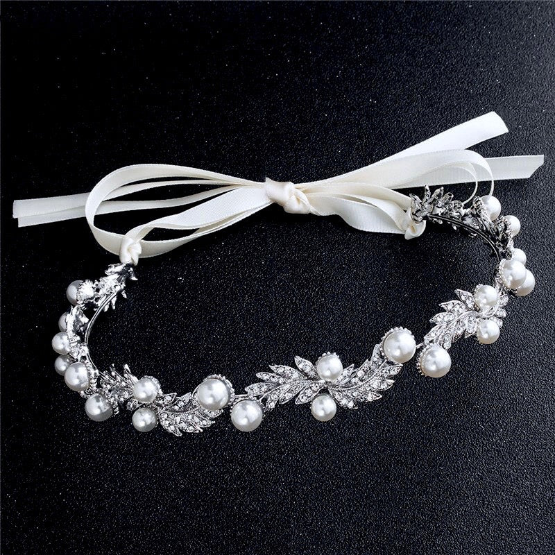 Wedding Hair Accessories - Silver Pearl and Crystal Bridal Headband