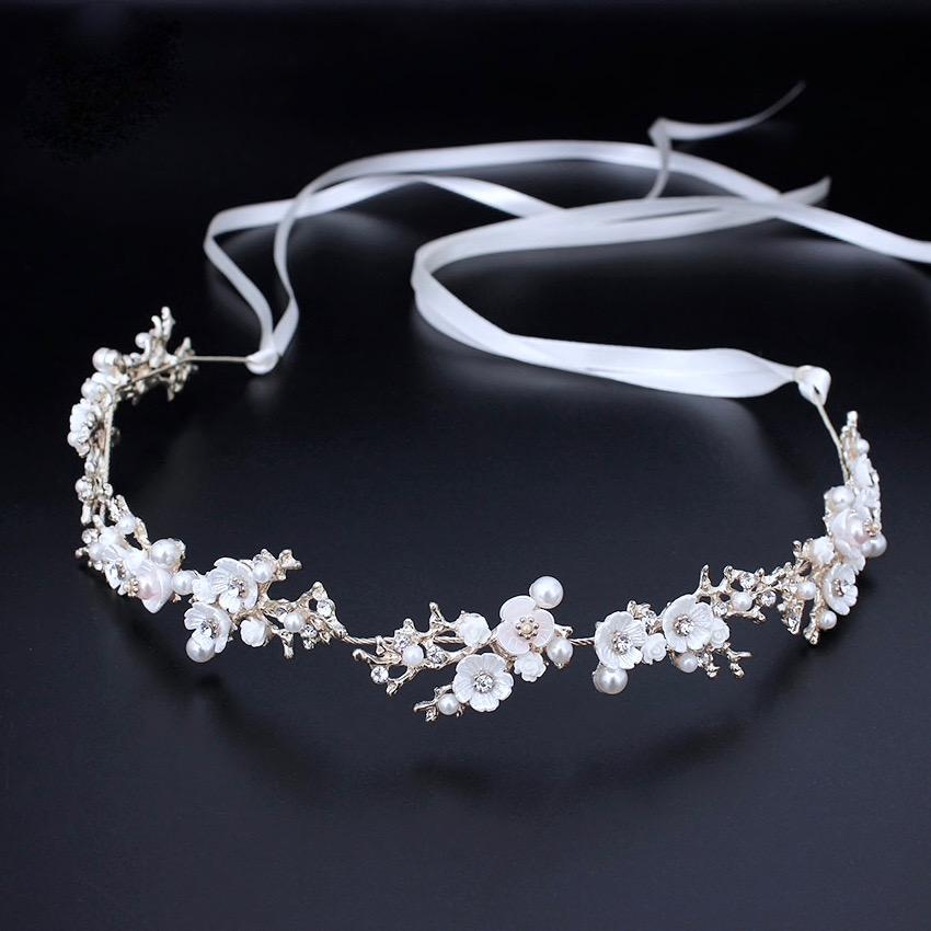 Wedding Hair Accessories - Pearl and Crystal Bridal Headband - Available in Yellow Gold, Rose Gold and Silver