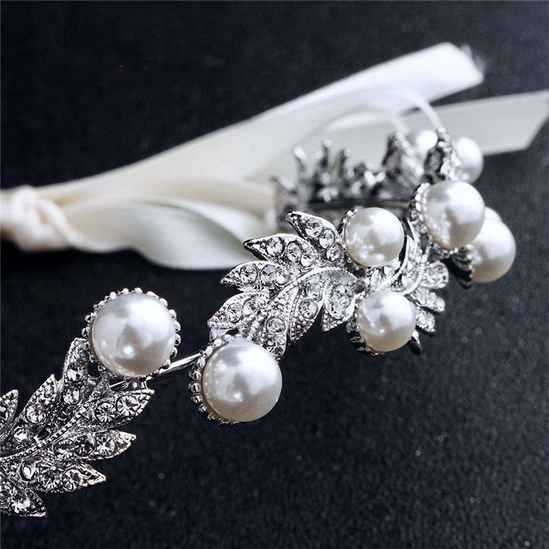 Wedding Hair Accessories - Silver Pearl and Crystal Bridal Headband