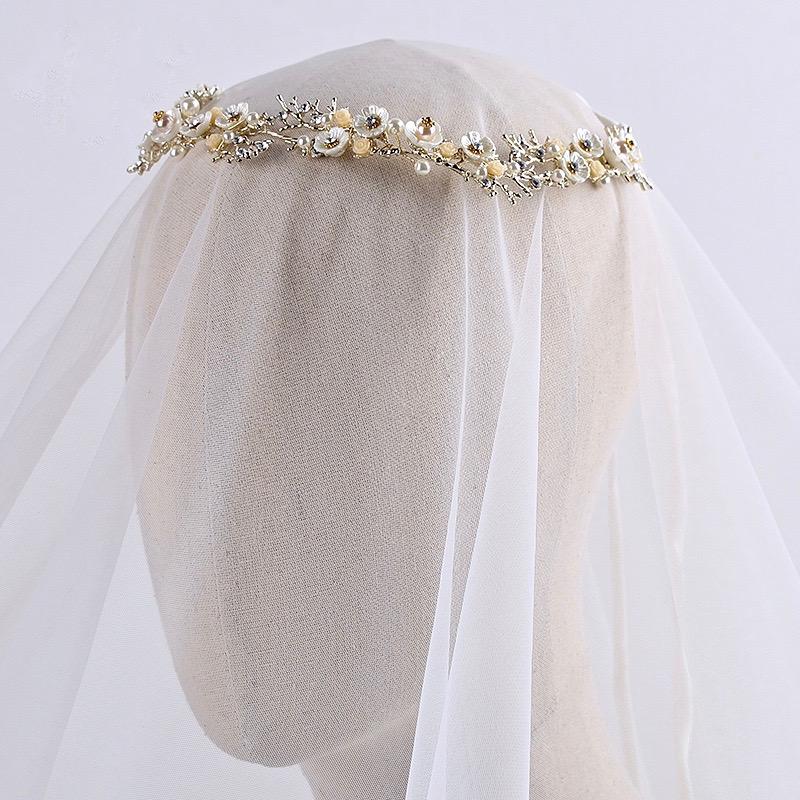 Wedding Hair Accessories - Pearl and Crystal Bridal Headband - Available in Yellow Gold, Rose Gold and Silver