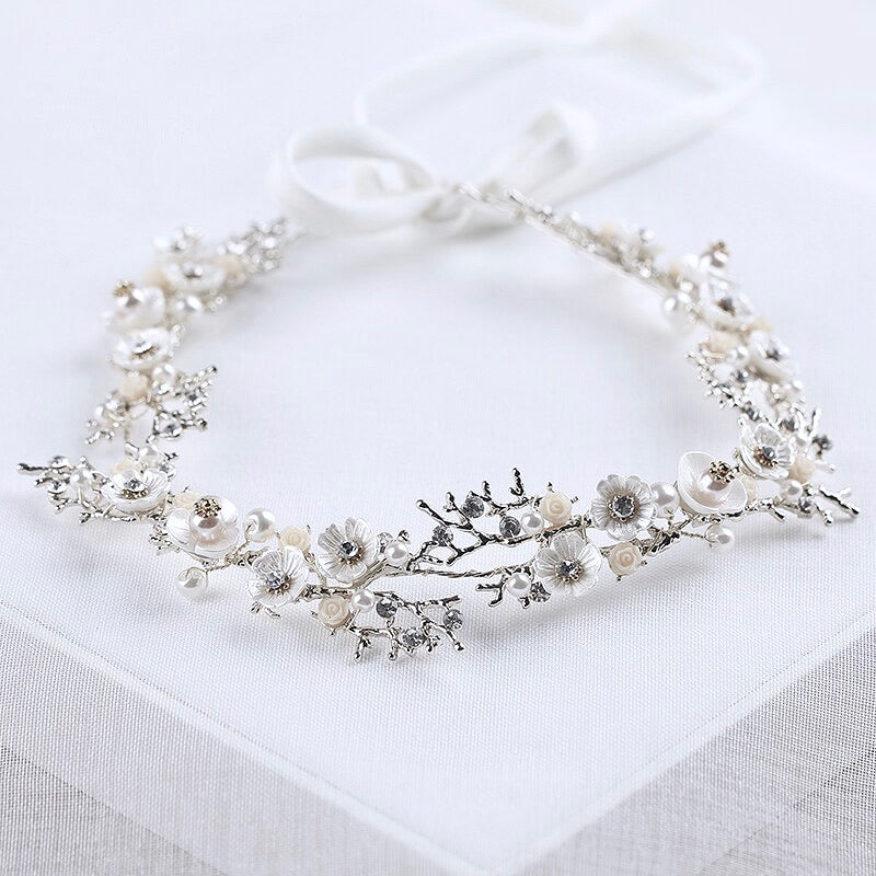 Wedding Hair Accessories - Pearl and Crystal Bridal Headband - Available in Yellow Gold, Rose Gold and Silver