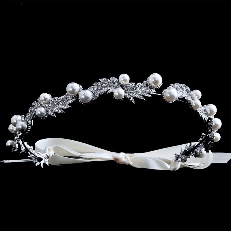 Wedding Hair Accessories - Silver Pearl and Crystal Bridal Headband