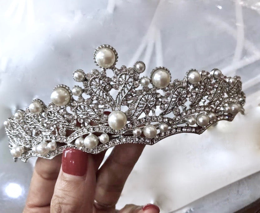 Wedding Hair Accessories - Bridal Pearl and Crystal Tiara