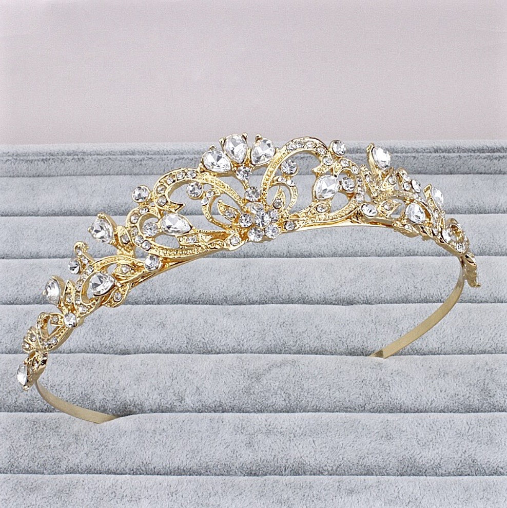 Wedding Hair Accessories - Rhinestone Bridal Tiara - Available in Silver and Yellow Gold