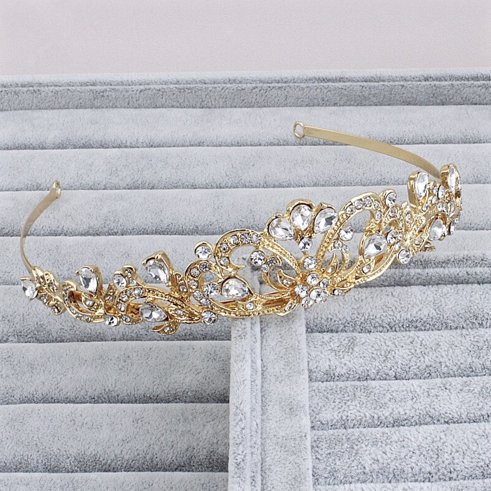 Wedding Hair Accessories - Rhinestone Bridal Tiara - Available in Silver and Yellow Gold