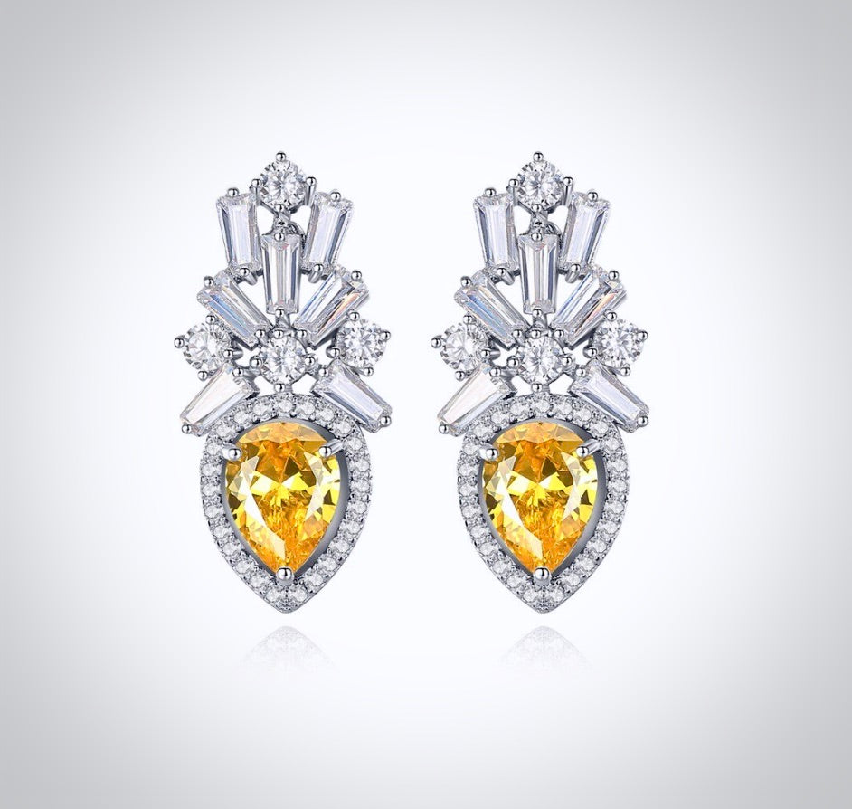 Wedding Jewelry - Yellow Cubic Zirconia Bridal Earrings