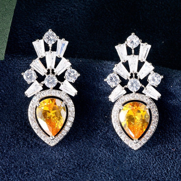 Wedding Jewelry - Yellow Cubic Zirconia Bridal Earrings