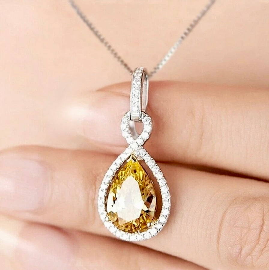 Wedding Jewelry - Yellow Cubic Zirconia Bridal Necklace 