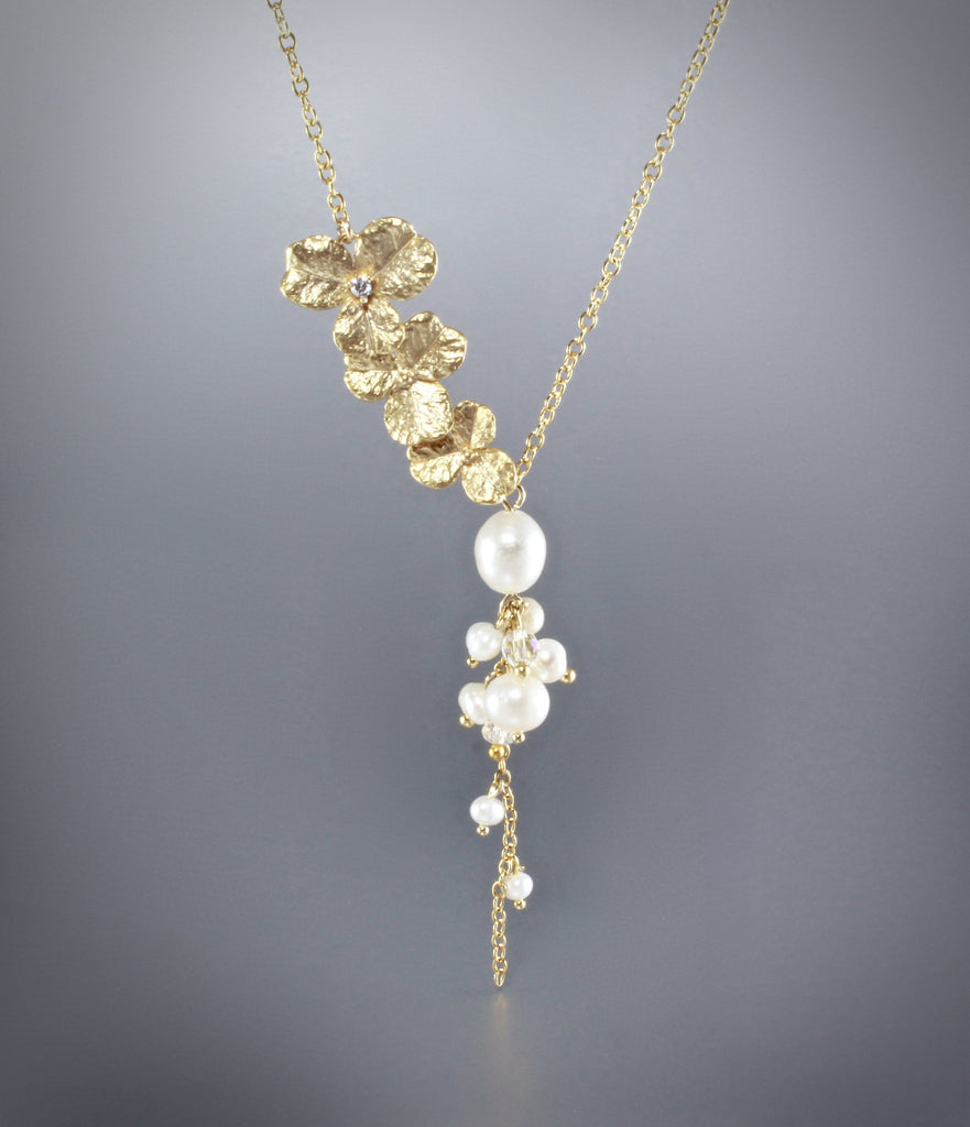 Pearl Bridal Jewelry - Cascading Pearl Bridal Necklace - Available in Gold and Silver