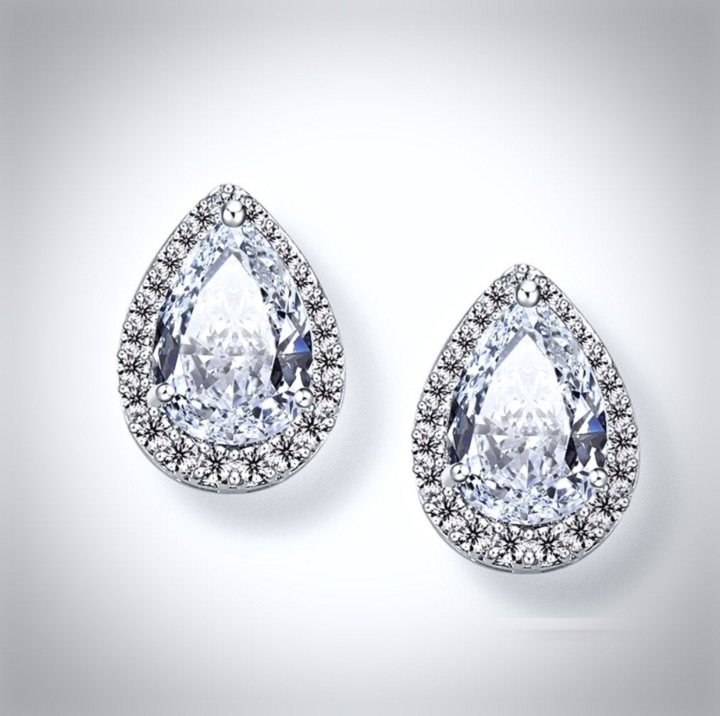 Wedding Jewelry - Cubic Zirconia Bridal Earrings - Available in Silver, Rose Gold and Yellow Gold