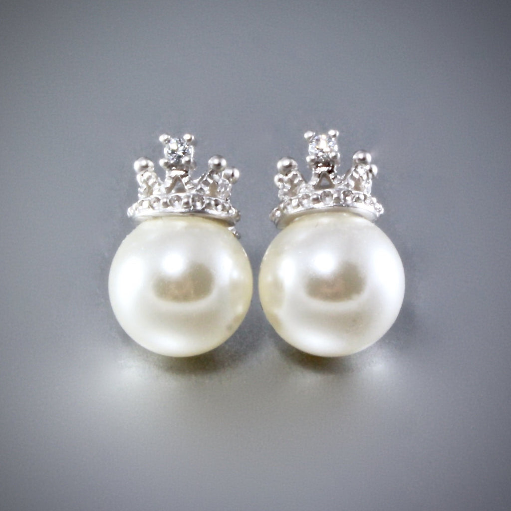 "Crowned" - Bridal Pearl Stud Earrings