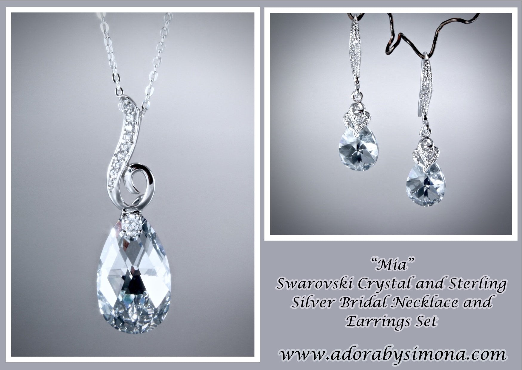 Mia Swarovski Crystal and Sterling Silver Necklace and Earrings Set ADORA by Simona
